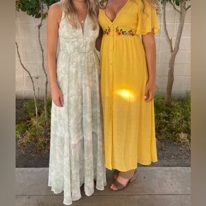 Vici Gold Midi Dress with Floral Waist